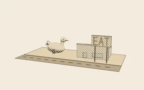 3D model: Duck and decorated shed.