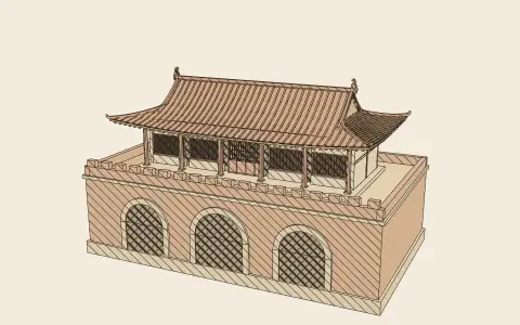3D model: Gates and towers of the East Asian city.