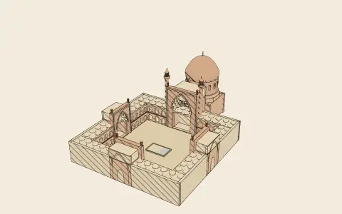 3D model: The four-iwan mosque.