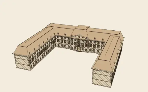 3D model: A palace with wings.