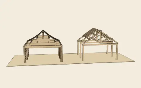 3D model: Truss and raised-beam frame.