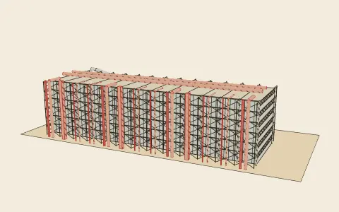 High-tech: frame and services: the model drawn as an engraving