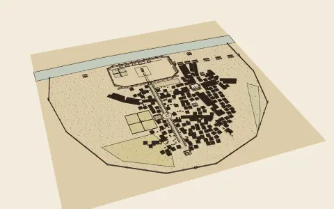 A town in each style: the model drawn as an engraving