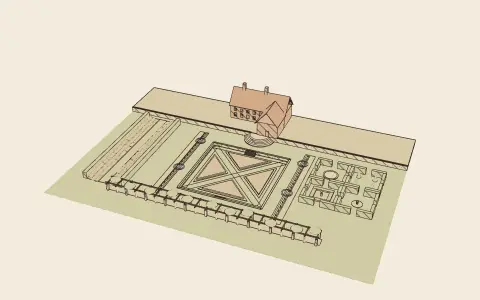 An Arts and Crafts garden: the model drawn as an engraving