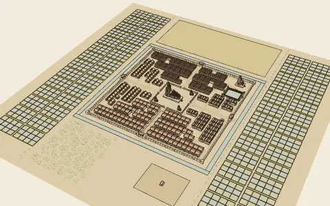 A town in each style: the model drawn as an engraving