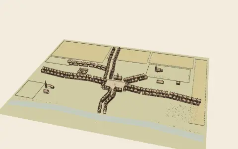 A town in each style: the model drawn as an engraving