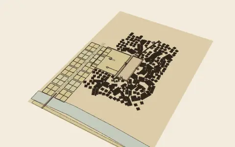 A town in each style: the model drawn as an engraving