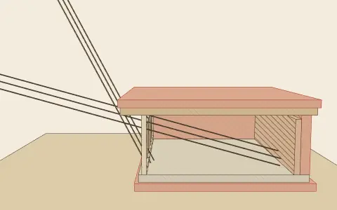 The passive solar house: the model drawn as an engraving