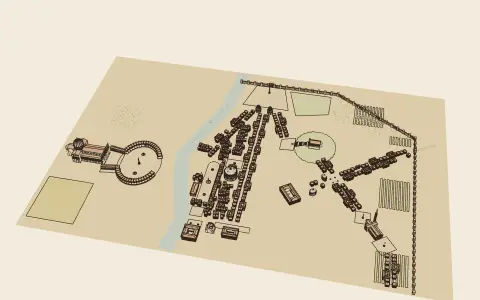 A town in each style: the model drawn as an engraving