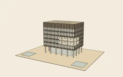 The curtain wall: the model drawn as an engraving