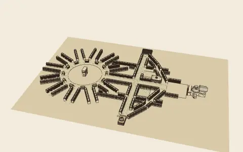 A town in each style: the model drawn as an engraving