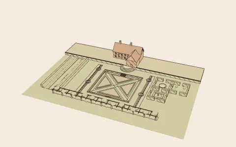 An Arts and Crafts garden: the model drawn as an engraving