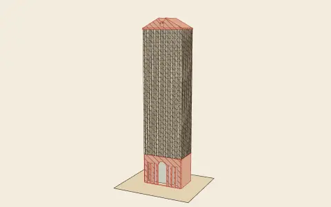 The postmodern tower: the model drawn as an engraving