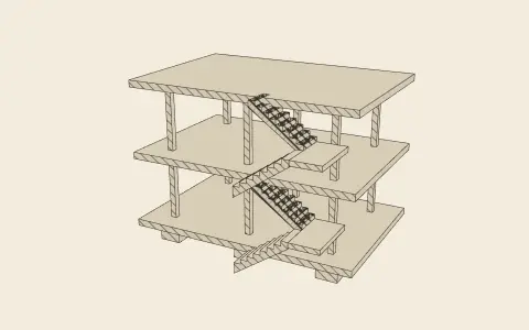 Dom-ino frame: the model drawn as an engraving