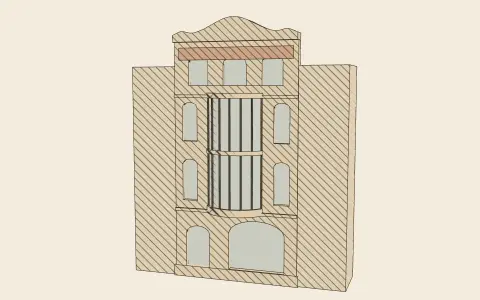 An Art Nouveau façade: the model drawn as an engraving