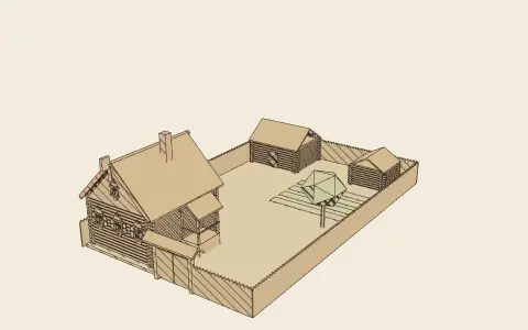 The Russian log house (izba): the model drawn as an engraving