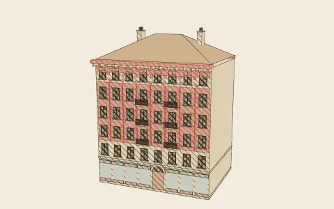 A Viennese apartment house: the model drawn as an engraving