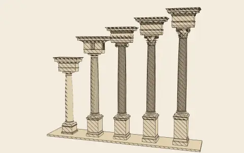 The five orders compared: the model drawn as an engraving