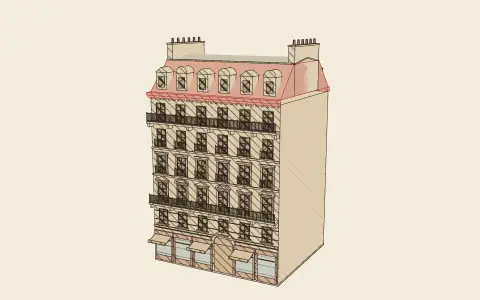 A Haussmann apartment house: the model drawn as an engraving