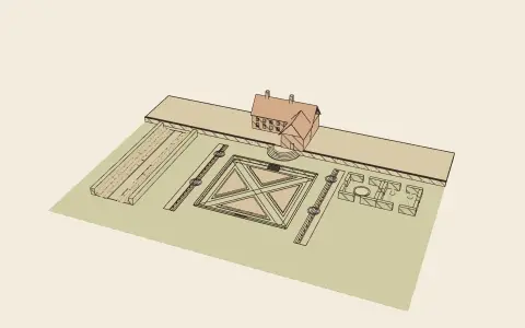 An Arts and Crafts garden: the model drawn as an engraving
