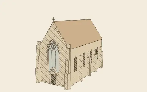 A Gothic Revival church: the model drawn as an engraving