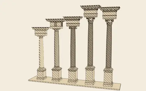 The five orders compared: the model drawn as an engraving