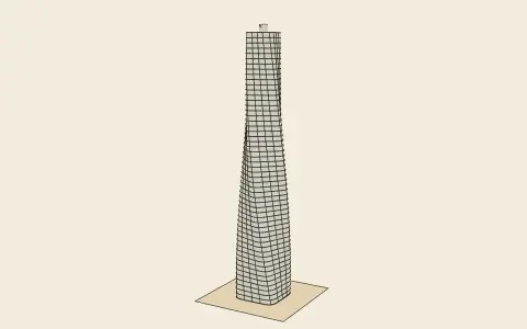 The twisting tower: the model drawn as an engraving