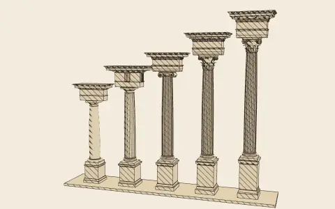 The five orders compared: the model drawn as an engraving