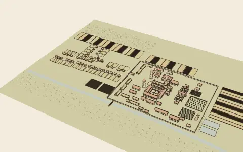 A town in each style: the model drawn as an engraving