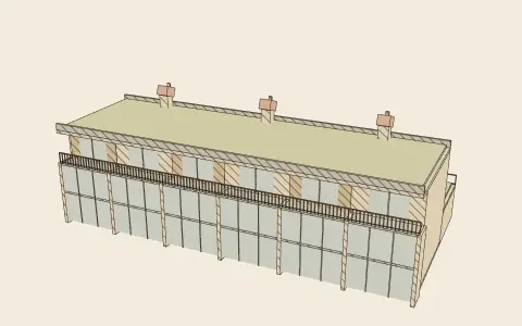 The solar terrace: the model drawn as an engraving