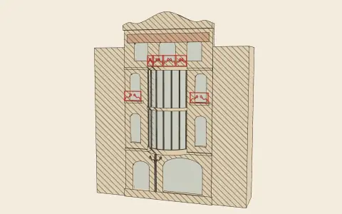 An Art Nouveau façade: the model drawn as an engraving