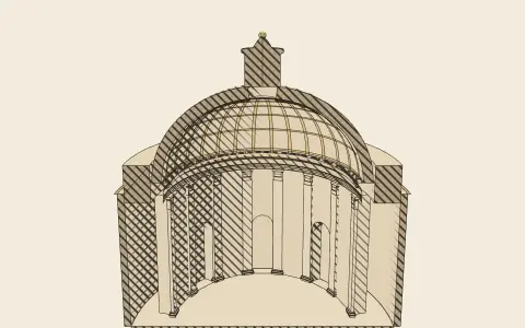 The oval church: the model drawn as an engraving