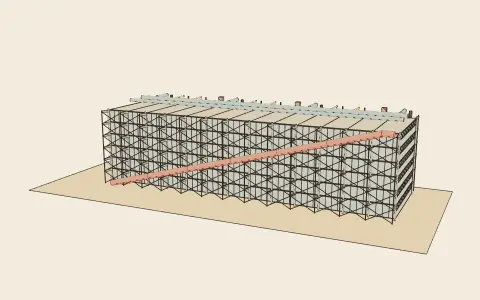 High-tech: frame and services: the model drawn as an engraving