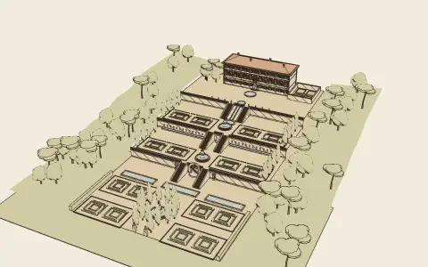 An Italian terraced garden: the model drawn as an engraving
