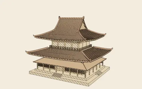 The kondō of Hōryū-ji: the model drawn as an engraving