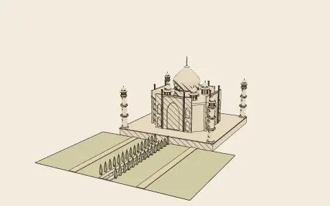 The Taj Mahal: the model drawn as an engraving