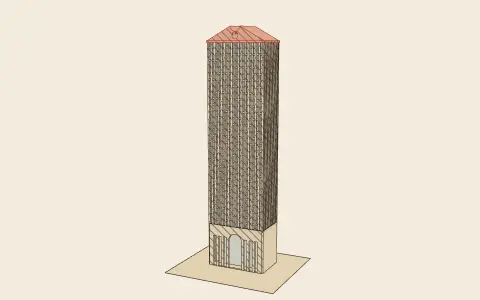 The postmodern tower: the model drawn as an engraving