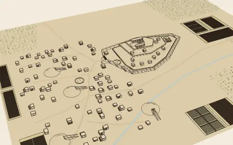 Mycenae: the town's model seen from above, drawn as an engraving