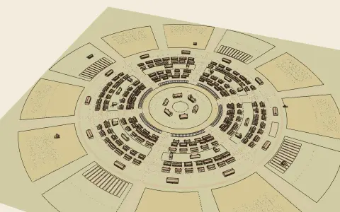 A garden city: the town's model seen from above, drawn as an engraving