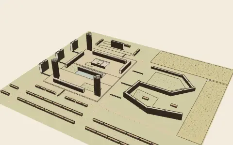 A brutalist estate: the town's model seen from above, drawn as an engraving