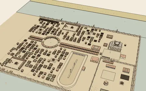 Constantinople: the Mese and the Great Church: the town's model seen from above, drawn as an engraving