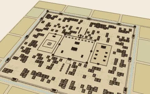 The royal city of the Kaogong ji: the town's model seen from above, drawn as an engraving