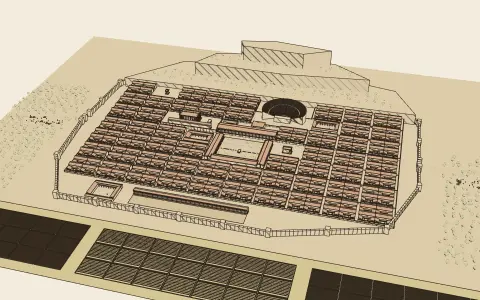 Priene, a Hippodamian city: the town's model seen from above, drawn as an engraving