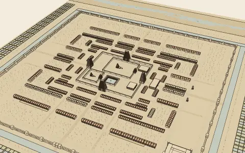 Madurai, the temple city: the town's model seen from above, drawn as an engraving