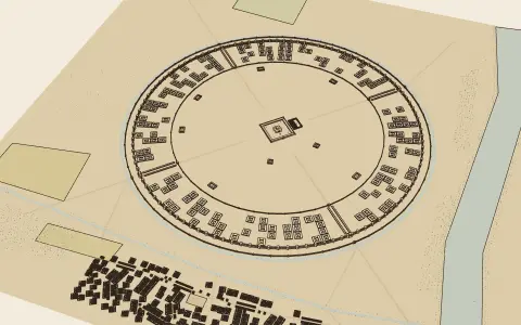 Baghdad, the Round City: the town's model seen from above, drawn as an engraving