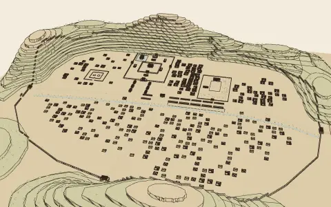 Hanyang, the Joseon capital: the town's model seen from above, drawn as an engraving