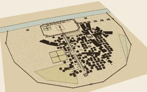 Shahjahanabad (Old Delhi): the town's model seen from above, drawn as an engraving