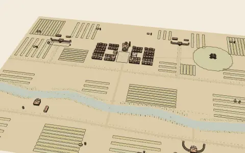 Villas on the Brenta: the town's model seen from above, drawn as an engraving