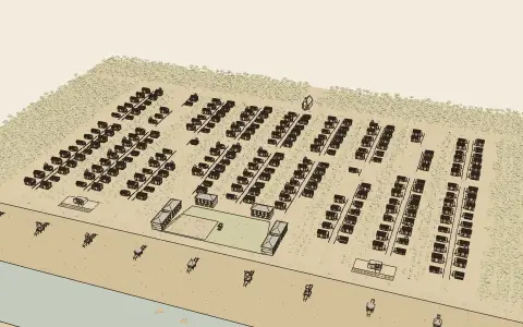 Seaside: the town's model seen from above, drawn as an engraving