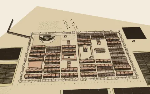 A Roman colony: the town's model seen from above, drawn as an engraving